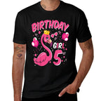 Kids 5th Birthday Gift Flamingo Fan 5 Year Old Girls 5th Bday  Trendy Pattern T-Shirt