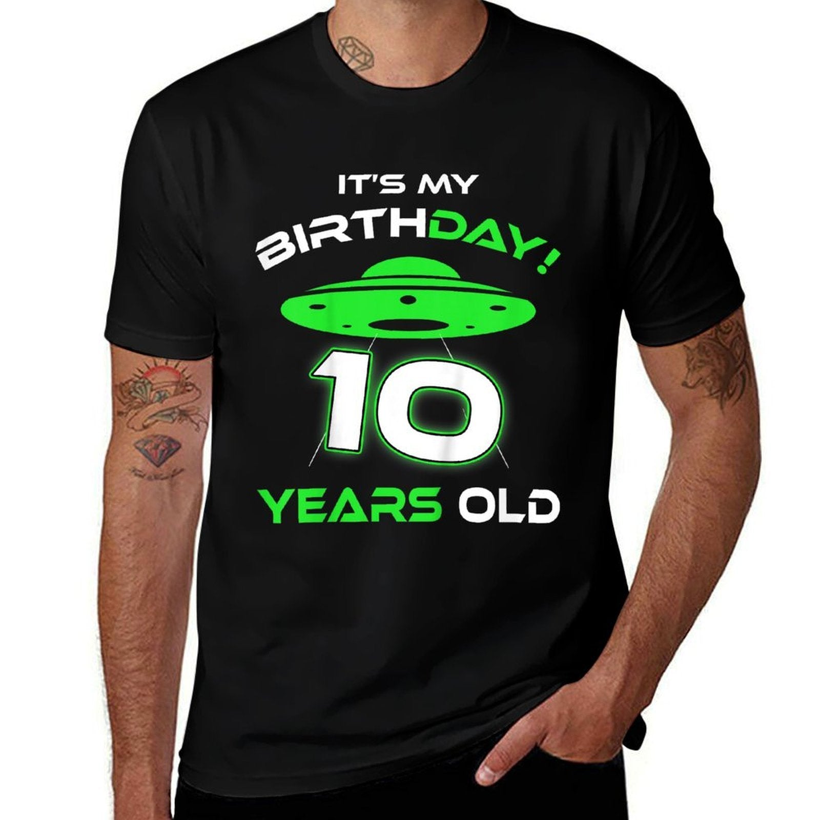 Kids Cute Alien UFO 10th Birthday Ten Years Old  Durable T-Shirt