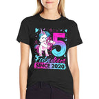 5 Year Old Unicorn Gifts For Girls 5th Birthday Girl Party  Rolled Sleeves T-Shirt