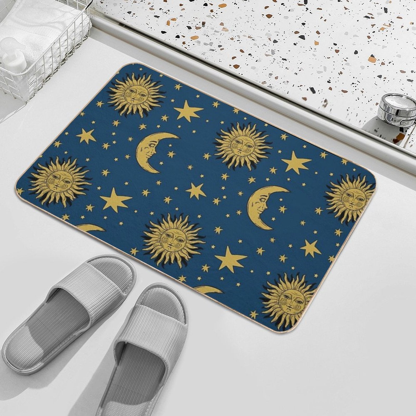 90s Whimsi-goth Celestial Sun And Moon Pattern  Multi-Purpose Bath Mat
