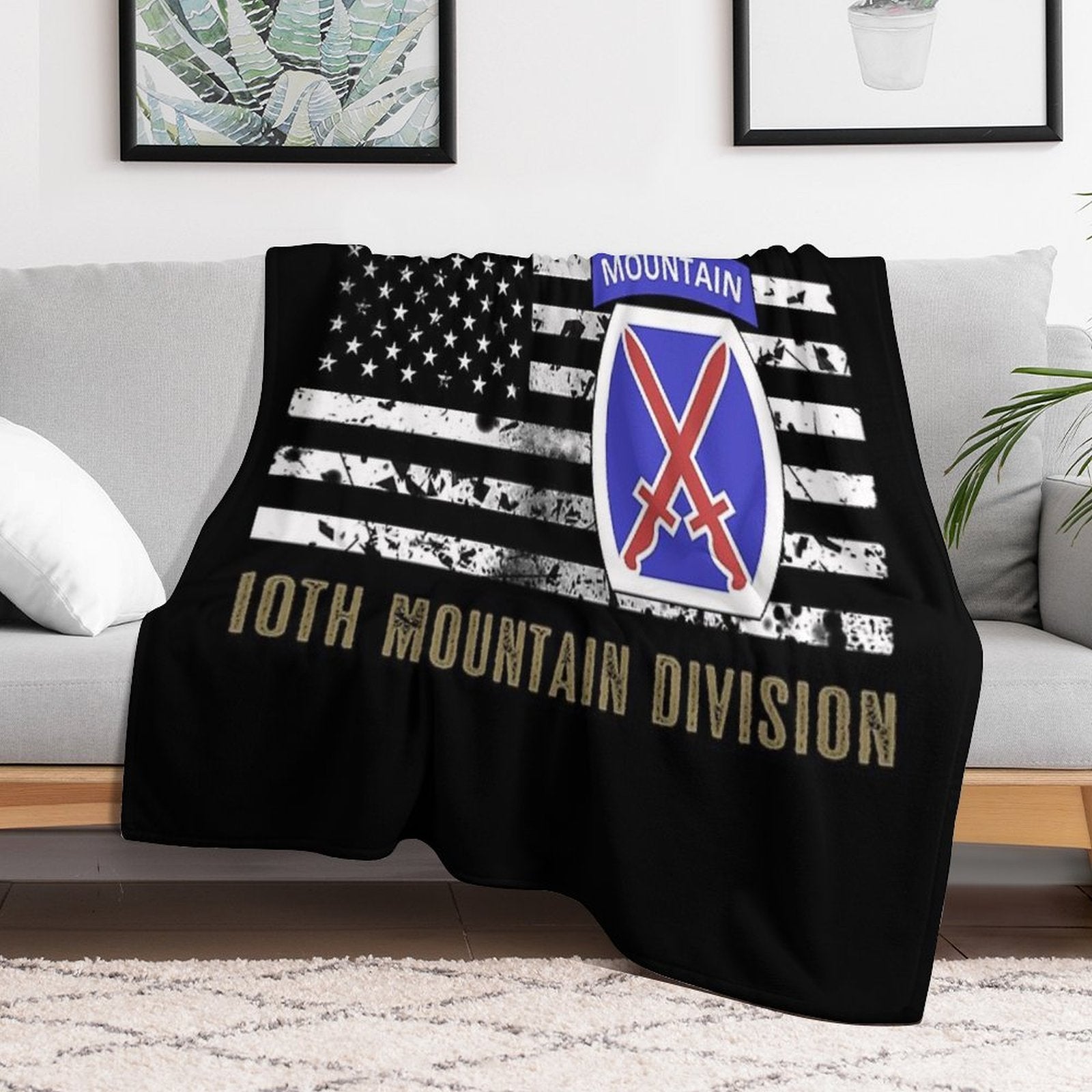 10th Mountain Division (Distressed Flag) Velvety-soft Throw Blanket