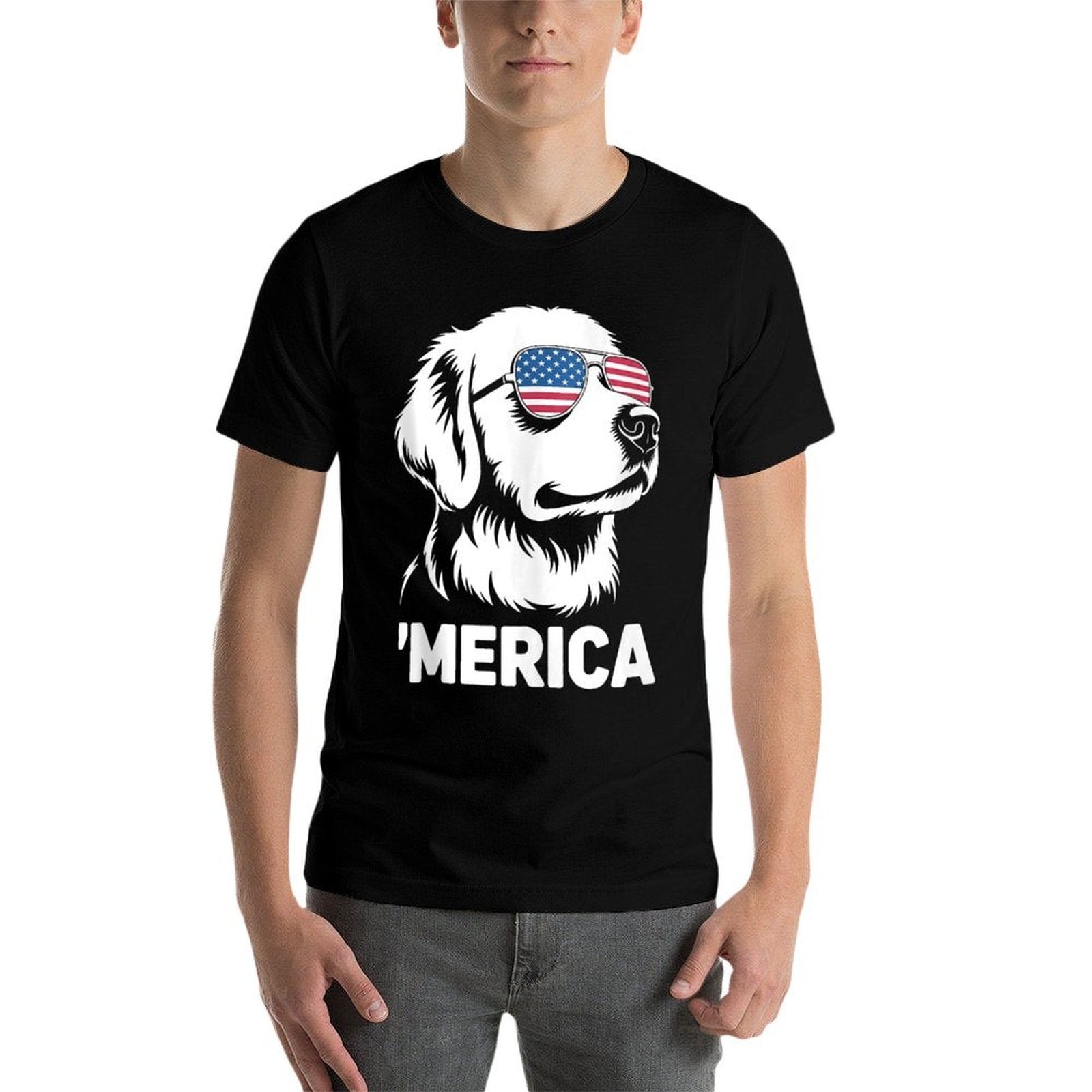 Golden Retriever 4th Of July Merica  Cotton T-Shirt