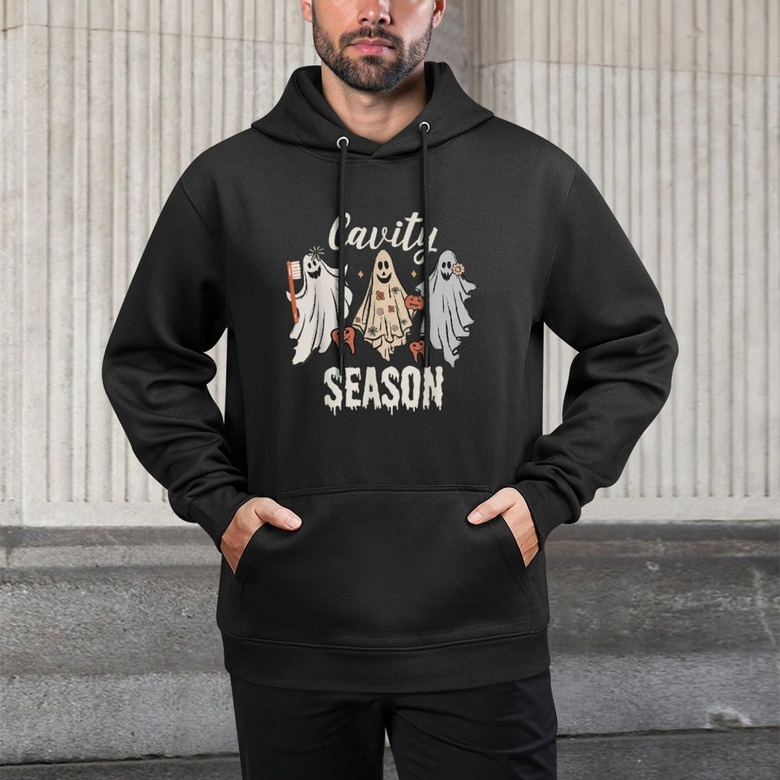 Cavity Season Halloween Funny Dental Ghosts And Toothbrush Cotton-Polyester Blend Hoodie