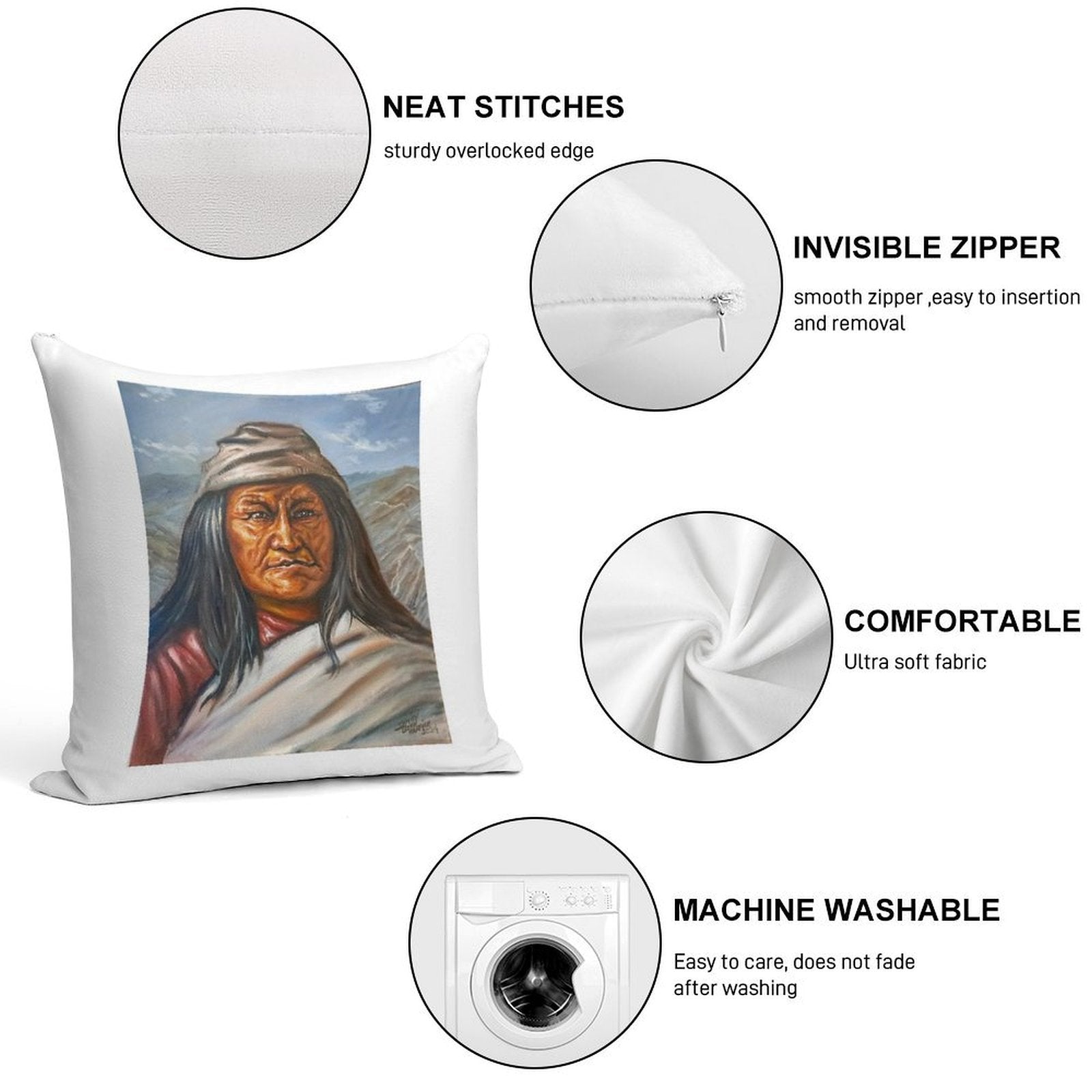 Chief Juh - Nednai Chiricahua Apache Chief Soft Washable Throw Pillow