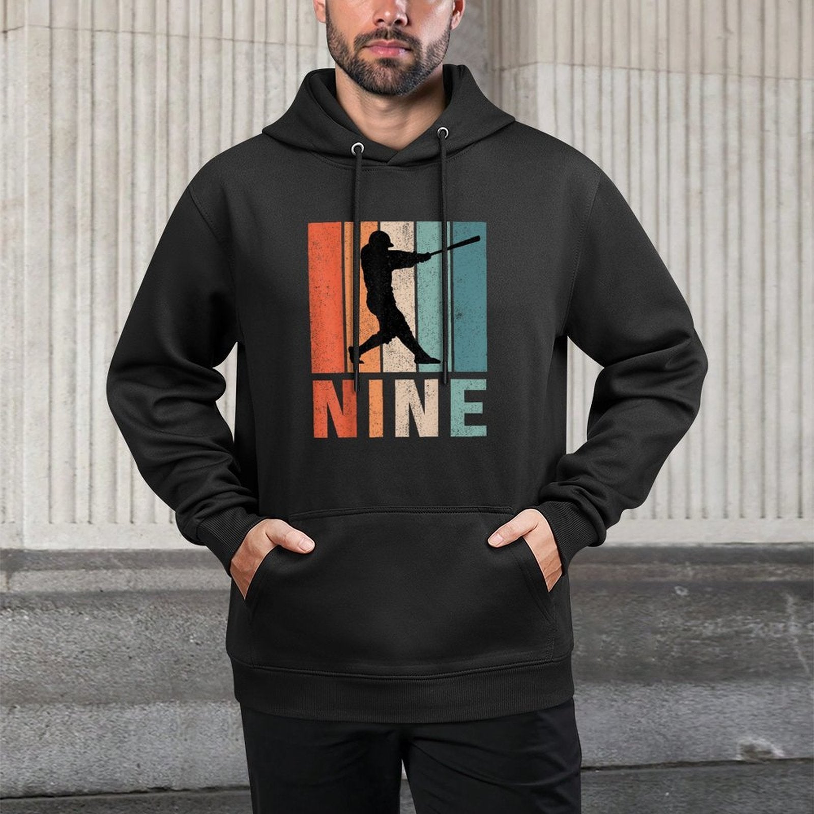 9th Birthday Retro Baseball Player Boys Kids 9 Years Old Colorfast Hoodie