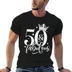 Cool Birthday 50 And Fabulous, 50th Birthday, Birthday Queen, Birthday  Ribbed Collar T-Shirt