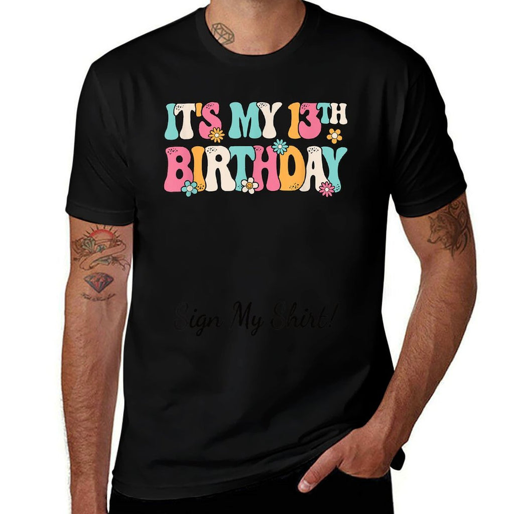 It's My 13th Birthday Party Groovy 13 Years Old Girl Sign My  Vintage-inspired T-Shirt