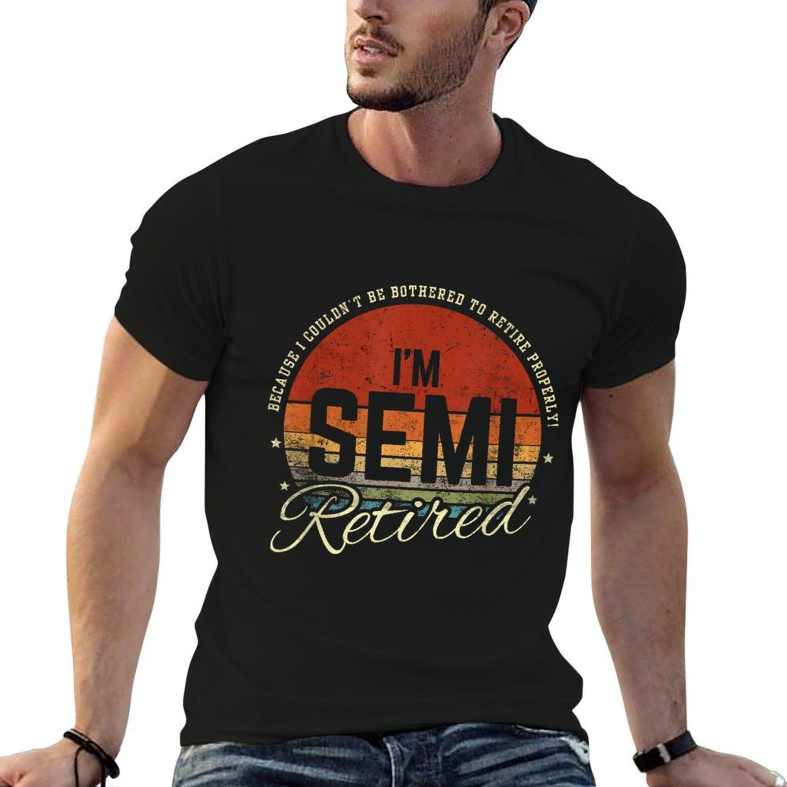 Retro Semi Retirement Funny Semi Retired Slogan Pun Vintage  Summer-ready Fabric T-Shirt
