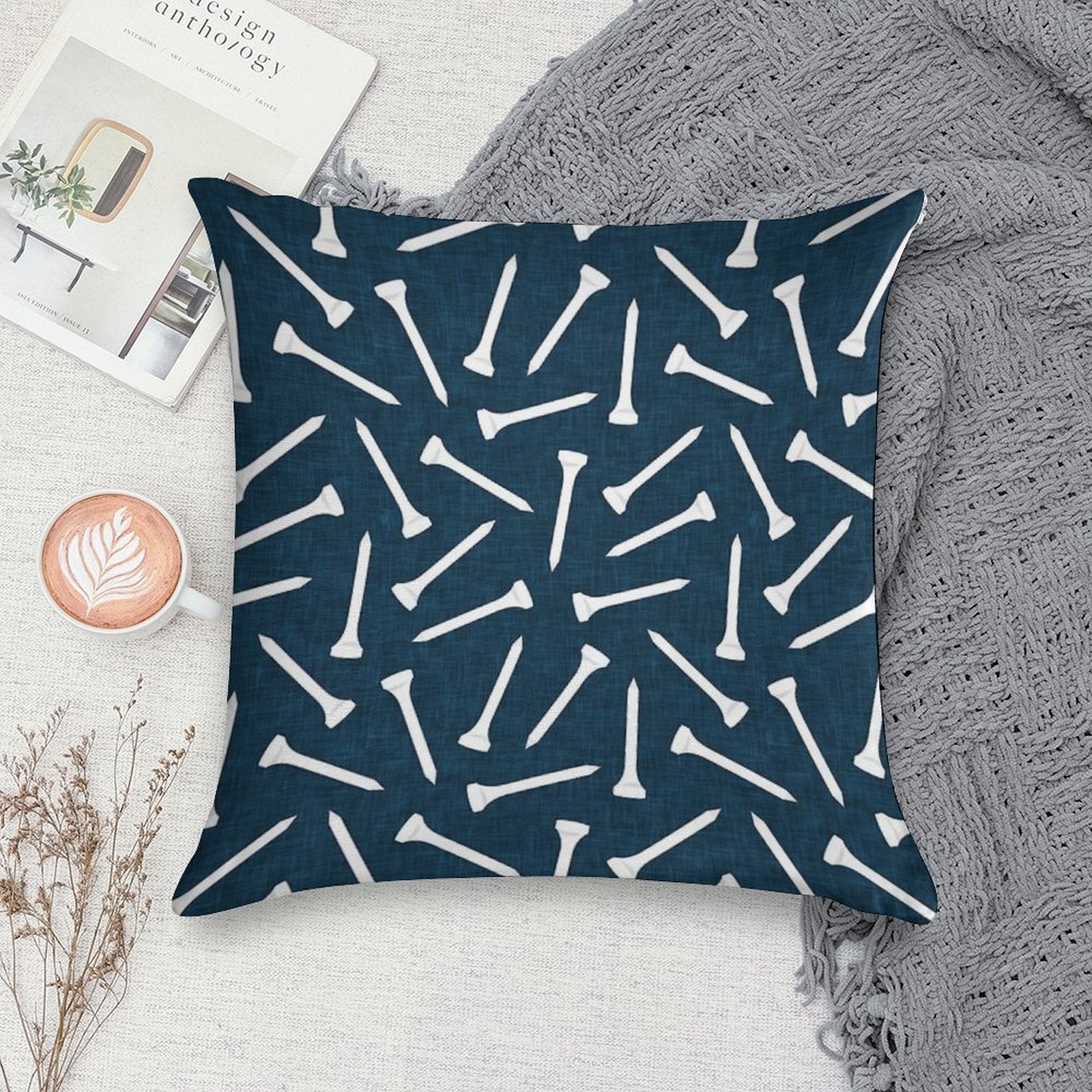Golf Tees - Navy Soft Durable Construction Throw Pillow
