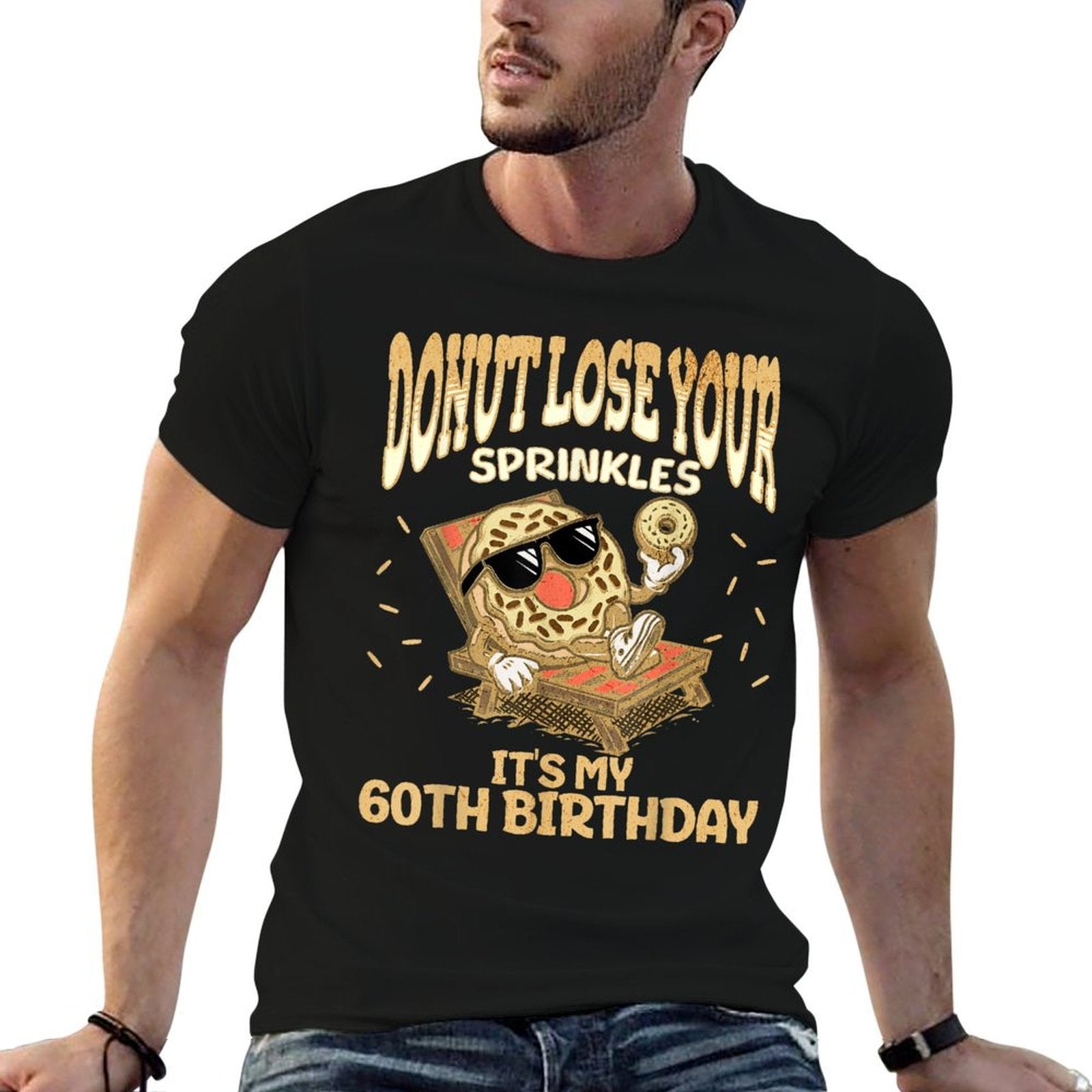 It's My 60th Birthday Funny Donut on Beach 60 Year Old Mens  Durable T-Shirt