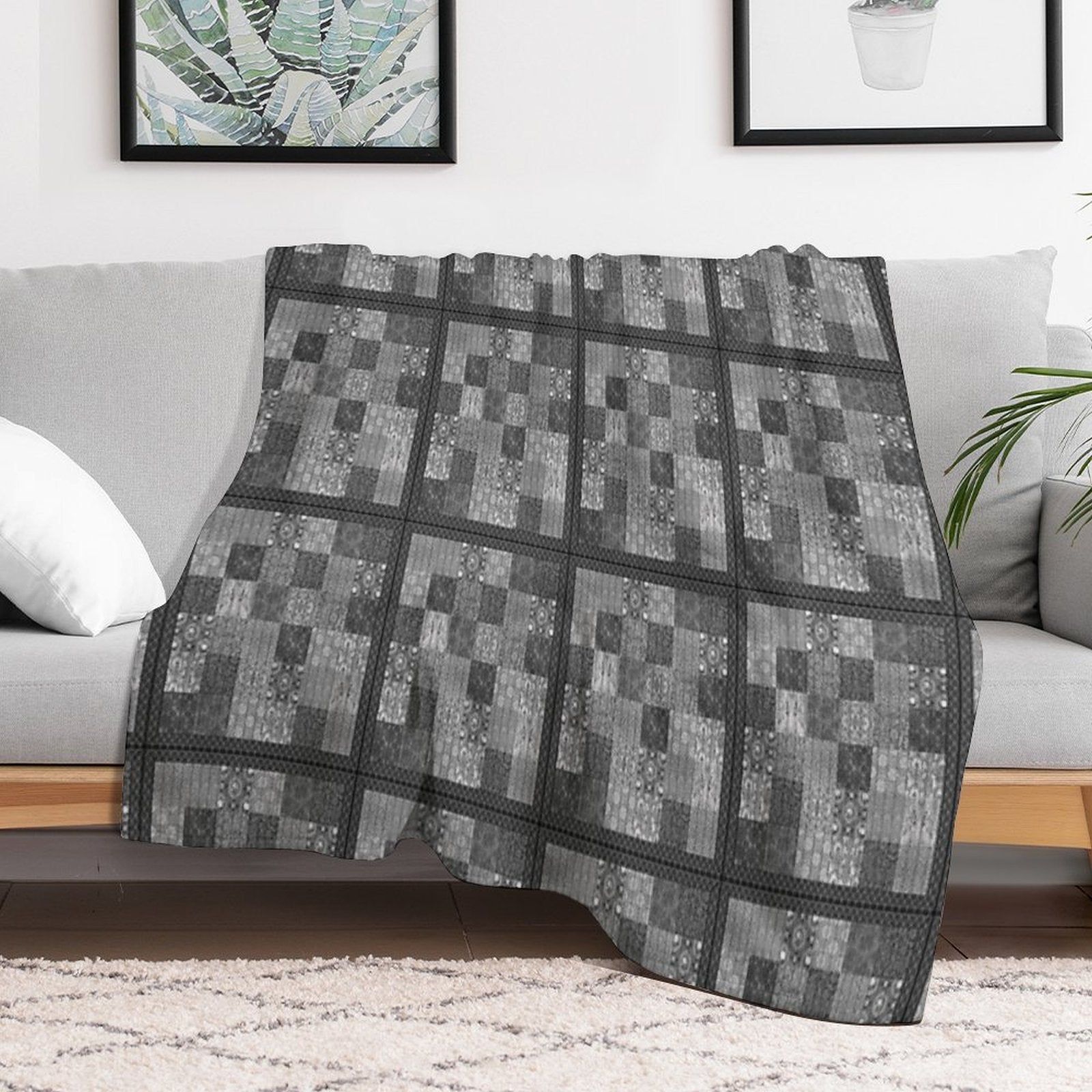 Bohemian Quilt C Plush Throw Blanket