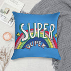 Super Duper Hand Drawn Seventies Style Rainbow Graphic Soft Short Plush Fabric Throw Pillow