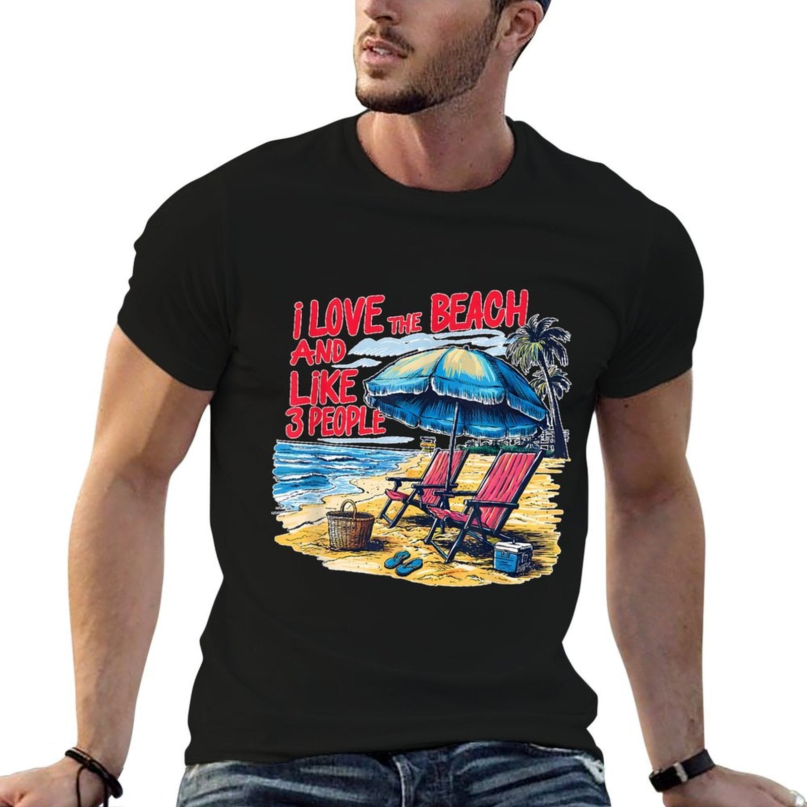 I Love The Beach And Like 3 People Funny Humorous Beach Meme  Tagless Design T-Shirt