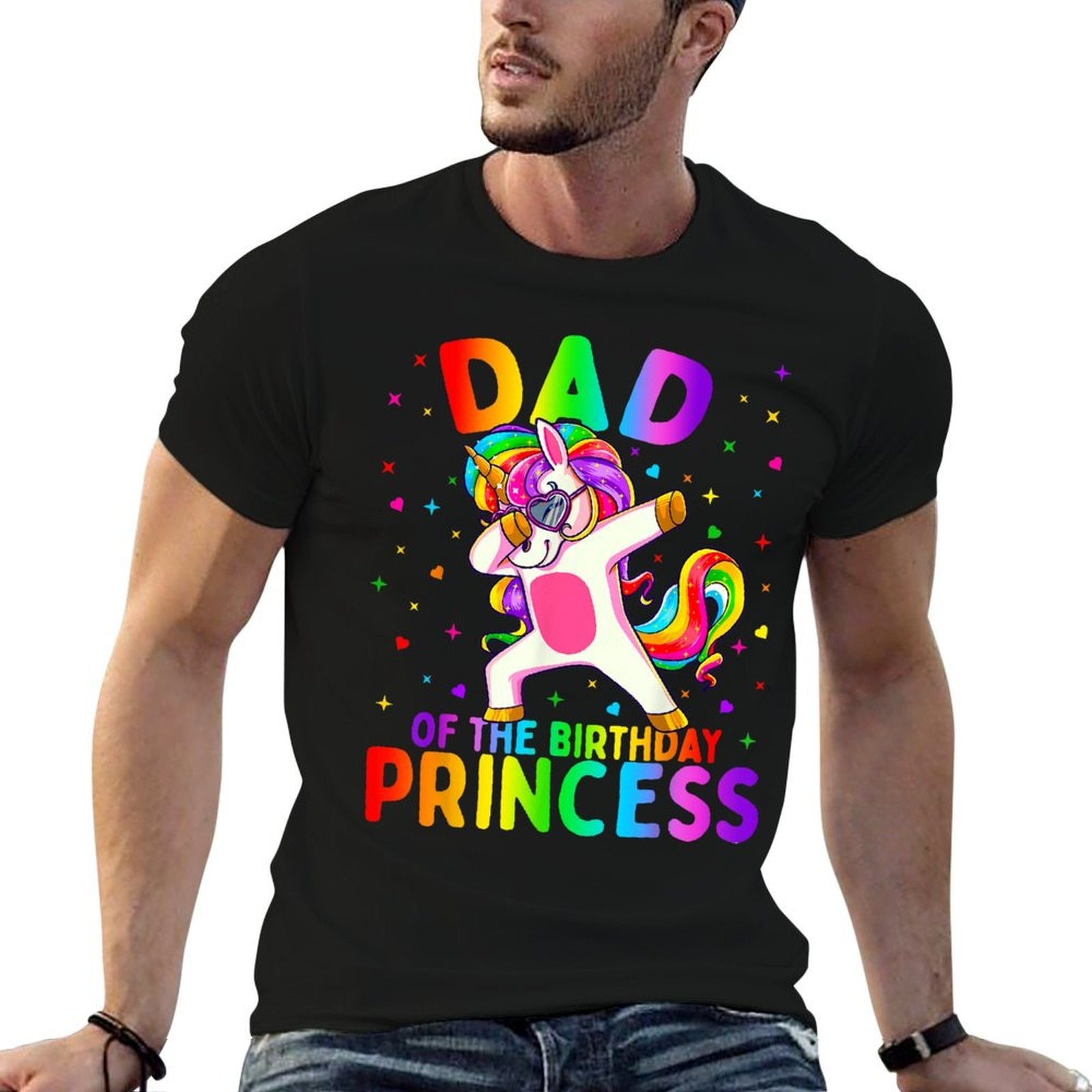 Dad of The Birthday Princess Girl Dabbing Unicorn Father  Relaxed-fit T-Shirt