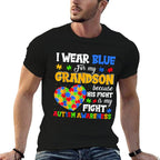 Grandma Grandpa I Wear Blue For My Grandson Autism Awareness  High-quality Stitching T-Shirt