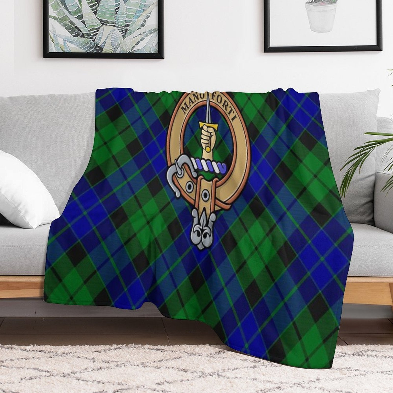 Clan MacKay Crest over Tartan Compact Throw Blanket