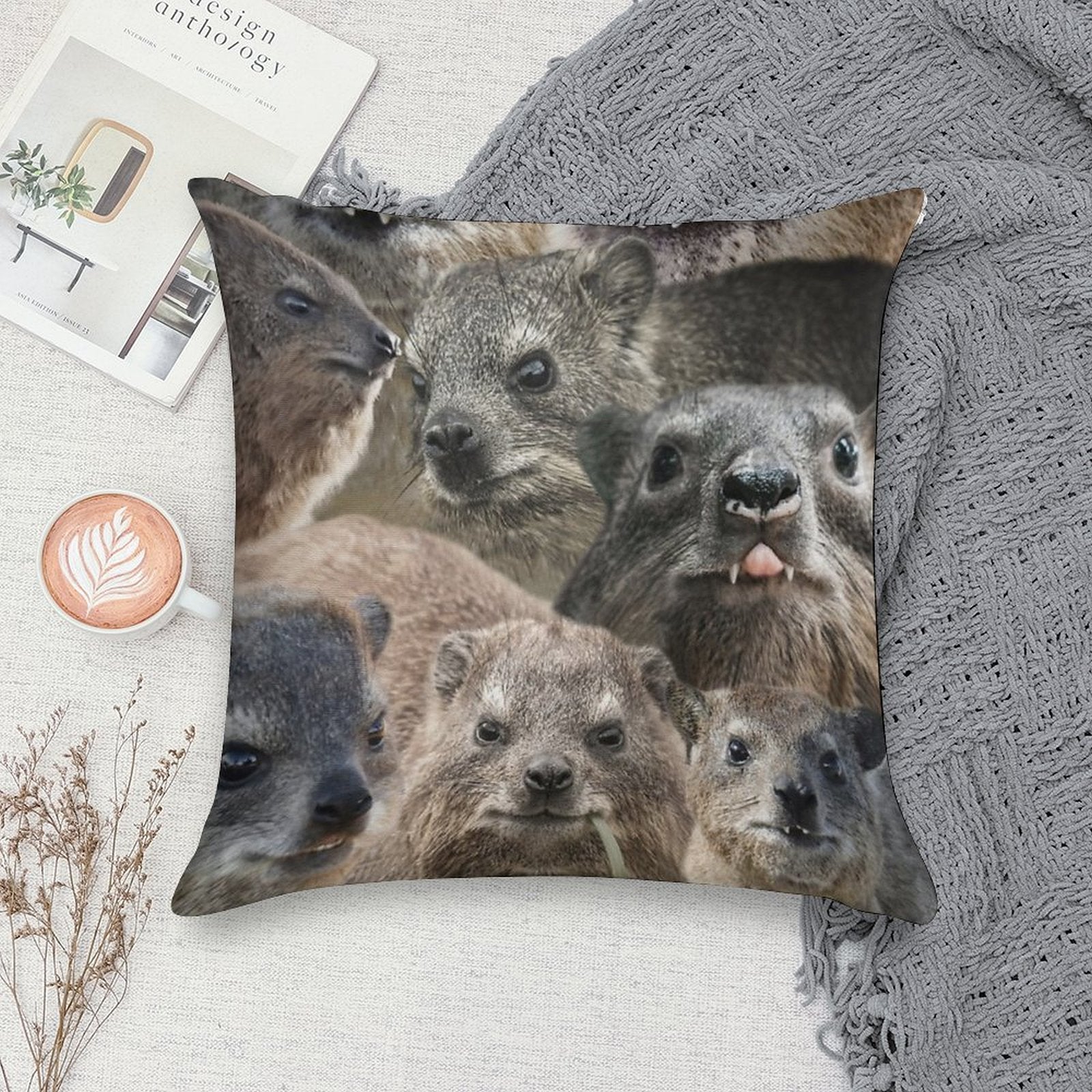A LOT of Rock Hyrax Here Soft Luxury Feel Throw Pillow