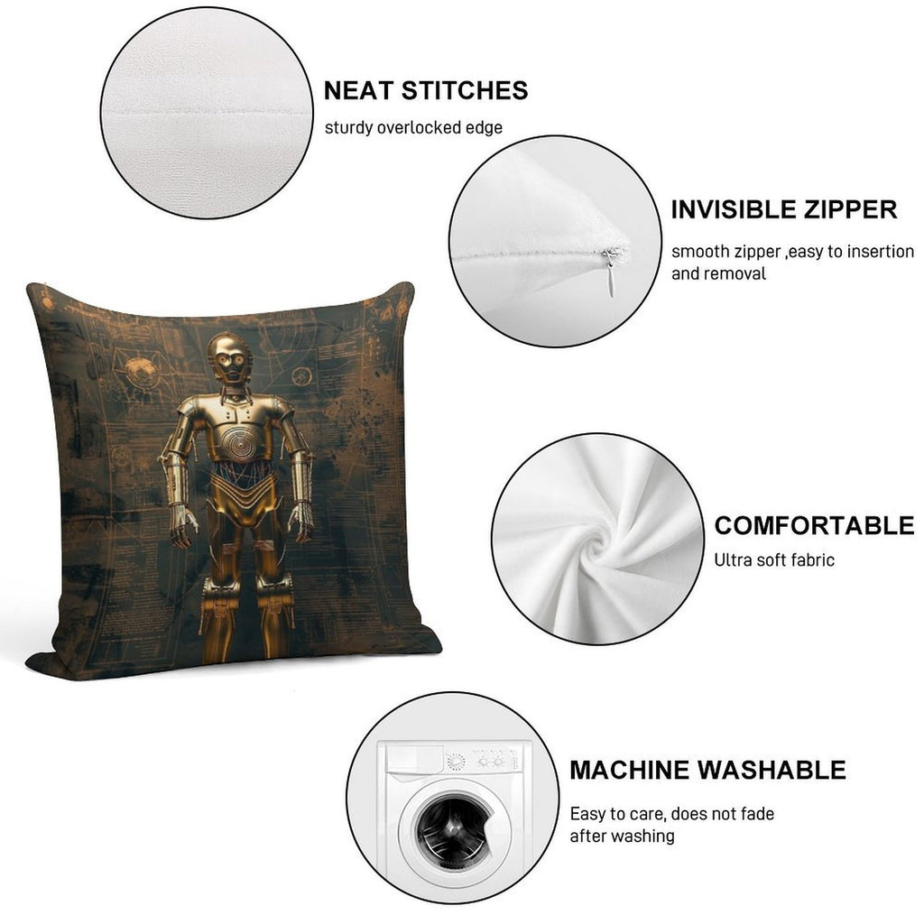 C3P0 Droid Star Wars Fan Art Soft Luxury Feel Throw Pillow