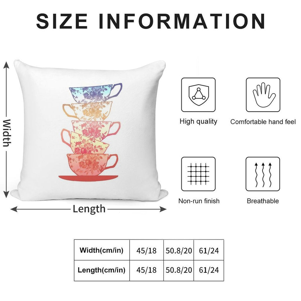 Stack of Cute Vintage Retro Teacups Soft Gift Ready Throw Pillow