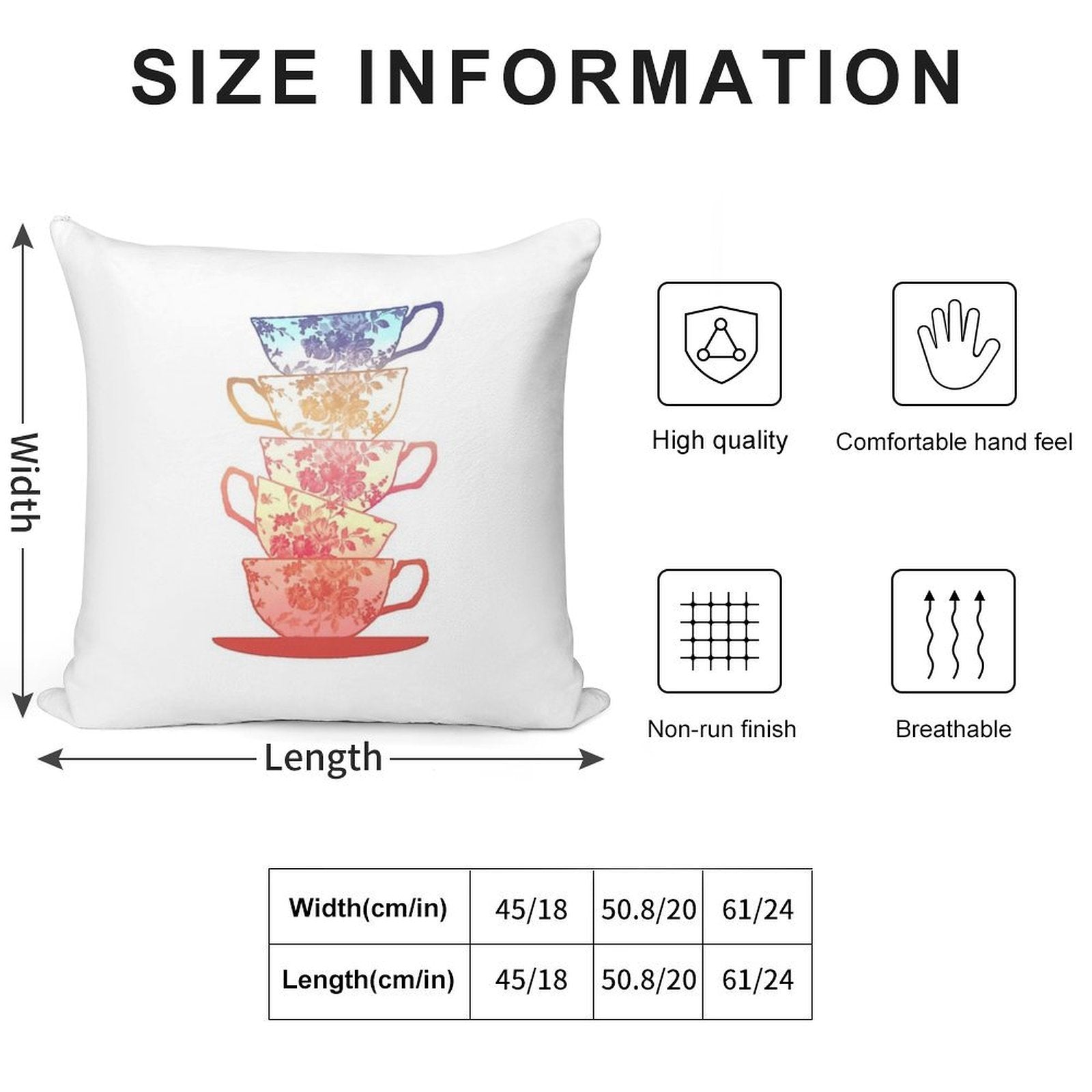 Stack of Cute Vintage Retro Teacups Soft Gift Ready Throw Pillow