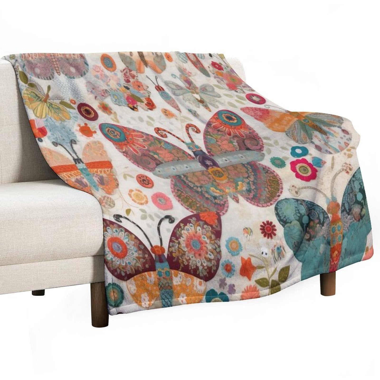 Colorful Whimsical Butterflies And Flowers Puzzle Travel-friendly Throw Blanket