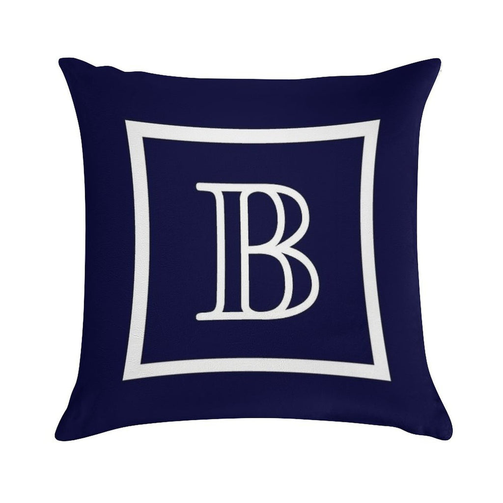 Navy Blue White Monogram B In A Square Soft High-Density Material Throw Pillow