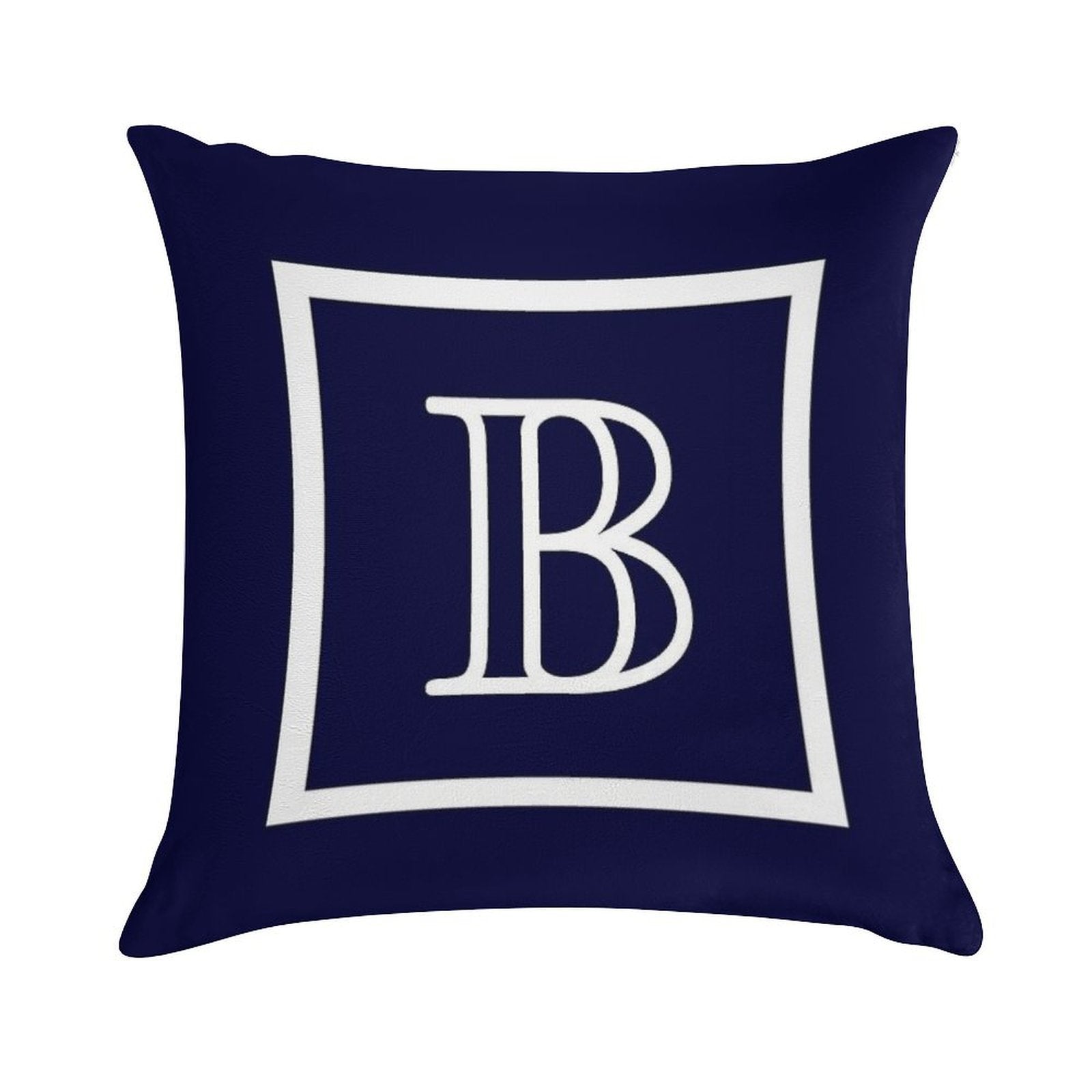 Navy Blue White Monogram B In A Square Soft High-Density Material Throw Pillow