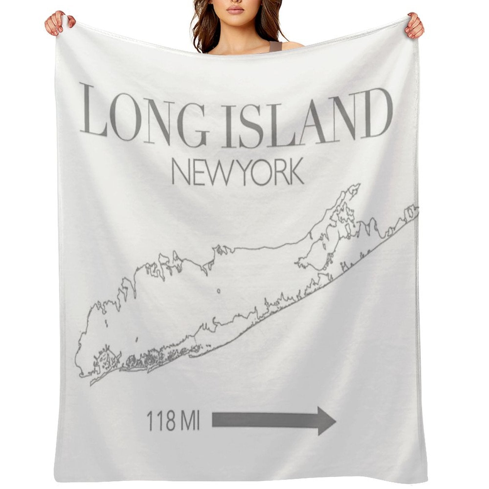 Long Island Map Machine-washable Throw Blanket