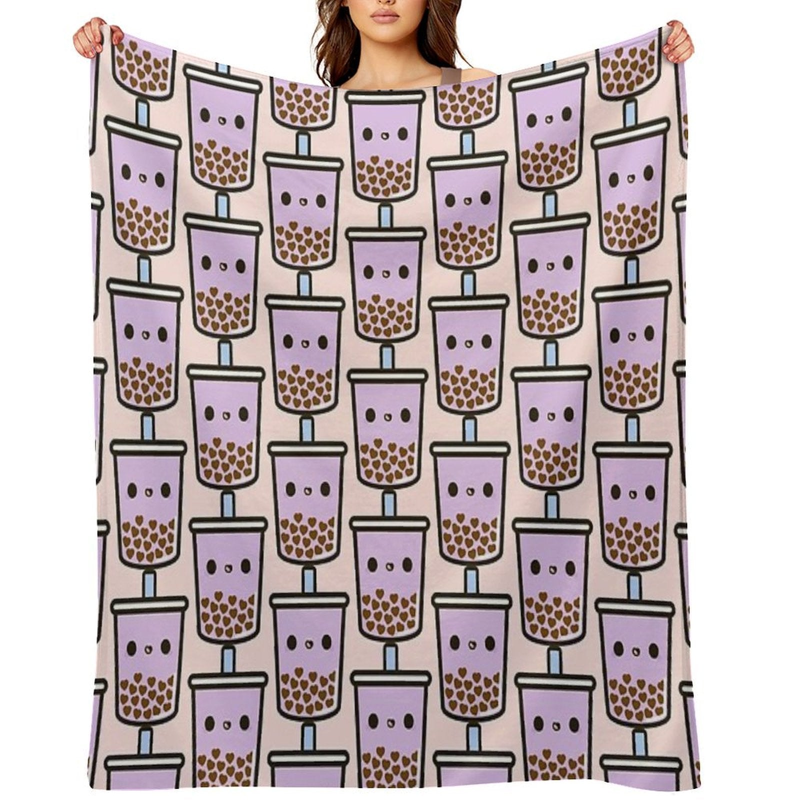 Cute Love Heart Bubble Tea Premium Throw Blanket
