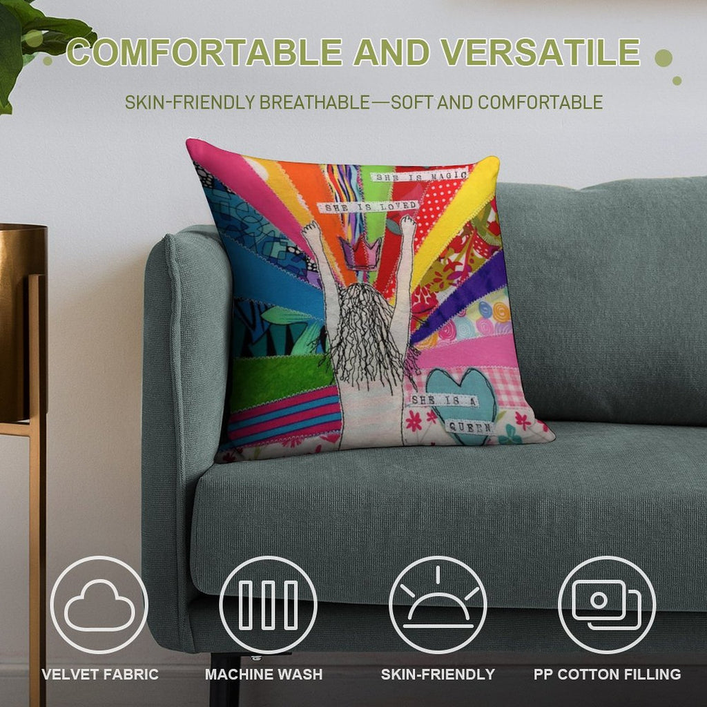 She Is A Queen Soft Washable Throw Pillow