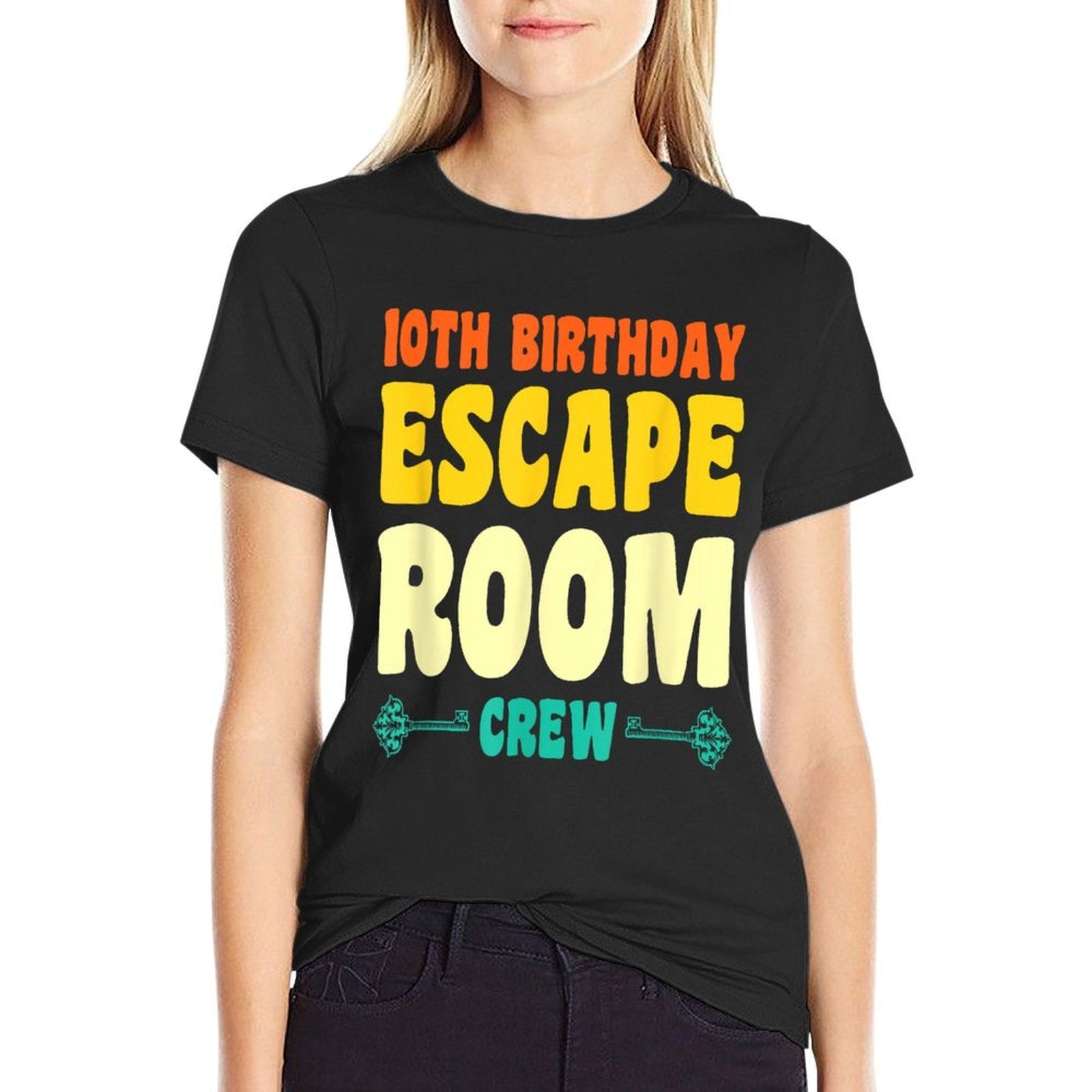 10 Year Old Happy 10th Birthday Escape Room 10th Birthday  Rolled Sleeves T-Shirt