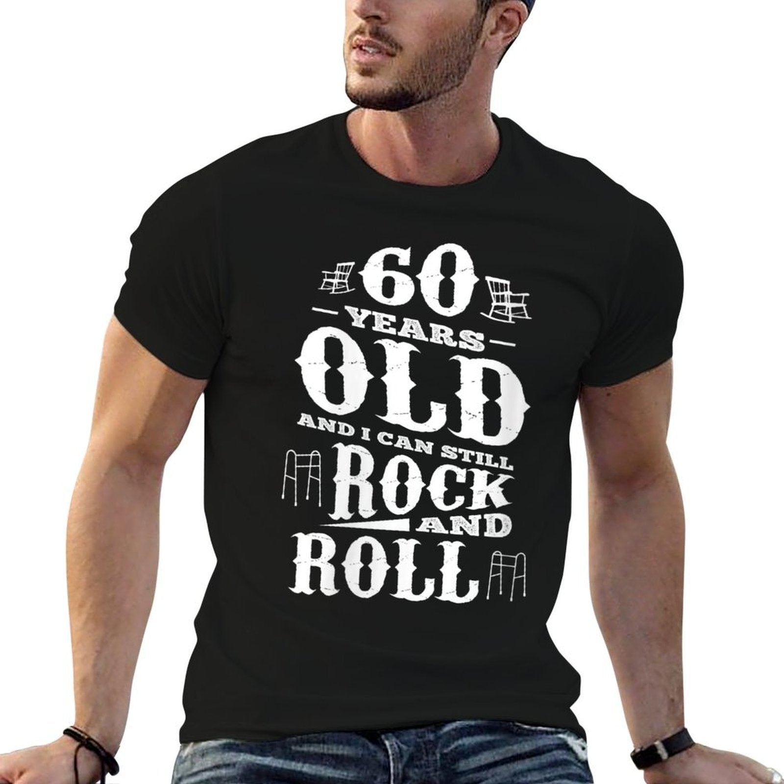 Womens 60 Years Old And I Can Still Rock And Roll 60th Birthday  Ribbed Collar T-Shirt