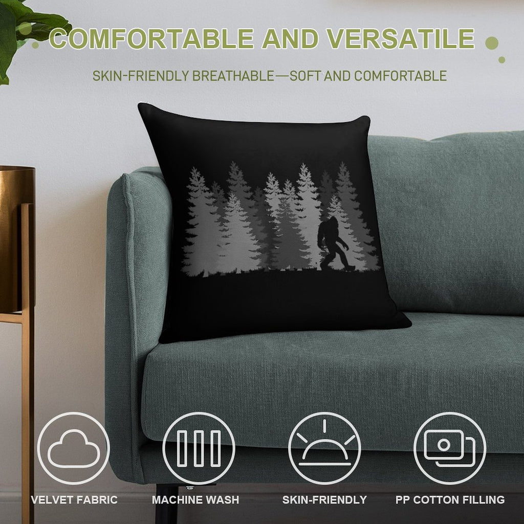 Bigfoot Silhouette In The Forest Wilderness Soft Decorative Cover Throw Pillow