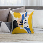 Abstract Mediterranean Desert City Yellow Blue Mid-Century Modern Boho Soft Fade-Resistant Throw Pillow