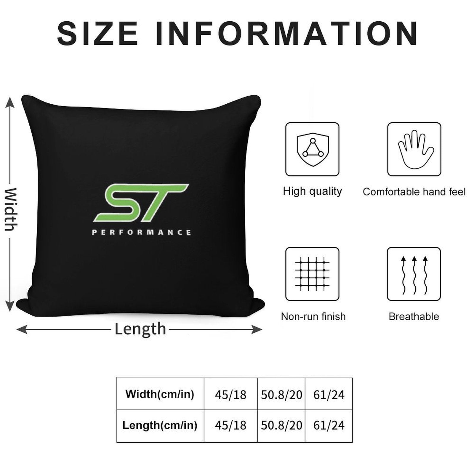 Motorsport  ST  Focus  Performance  Green Soft Reinforced Edging Throw Pillow