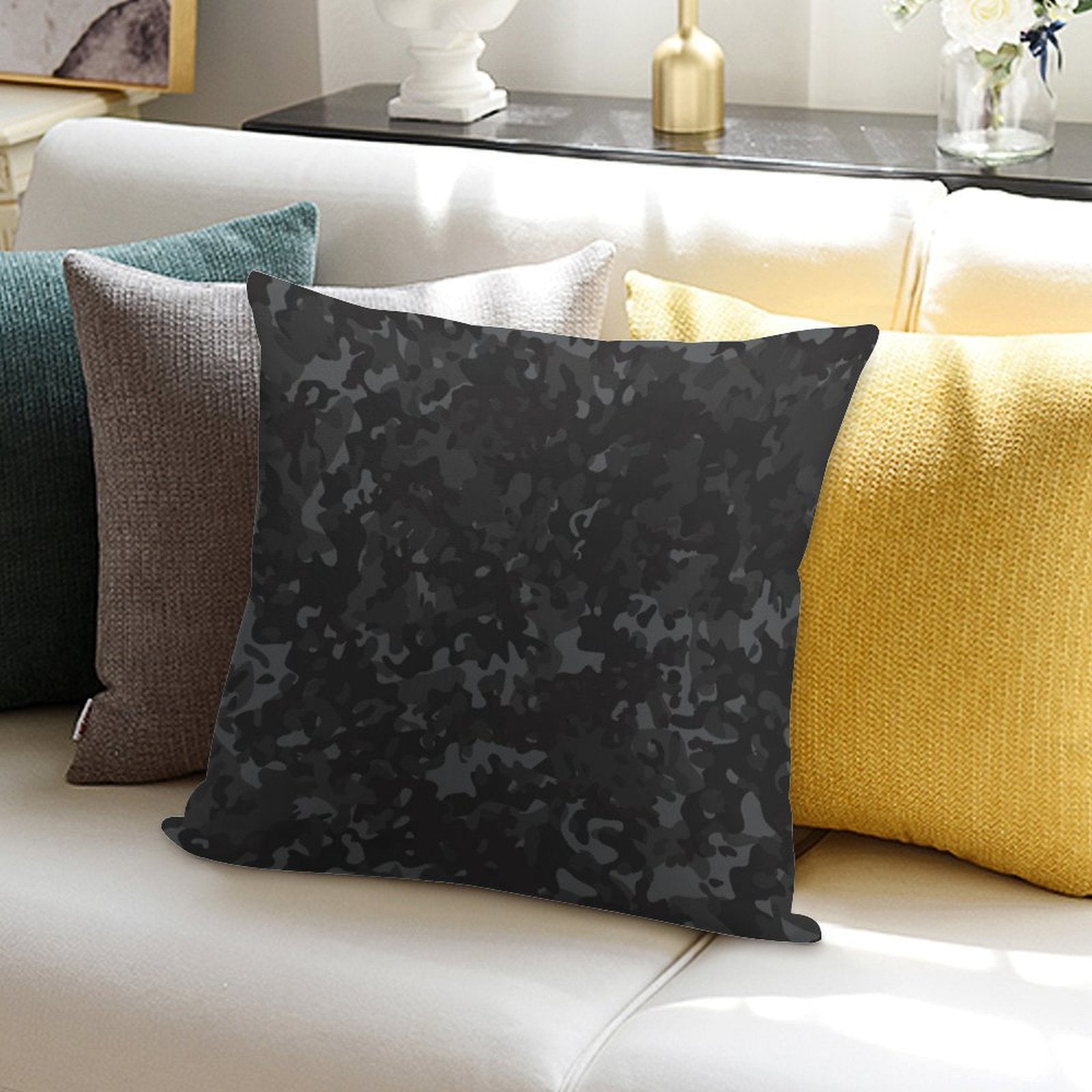 Charcoal Camouflage Black Grey Night Camo Soft Warmth Comfort Throw Pillow