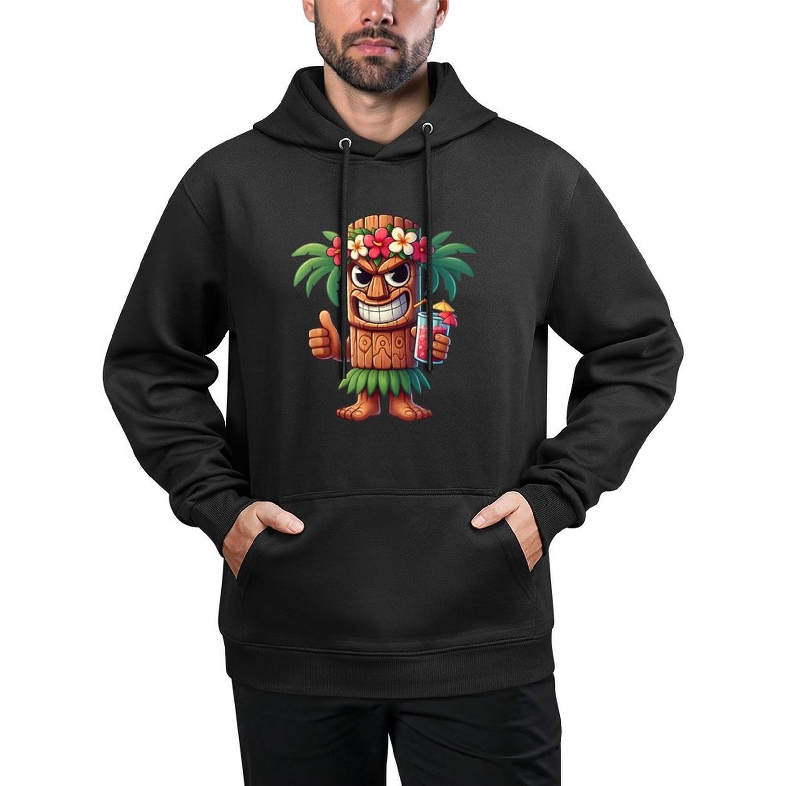 Mens Tiki Man Hawaiian Summer Tropical Luau Party Kids Machine Washable Hoodie