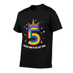 5 Years Old Birthday Girl Unicorn Rainbow 5th Birthday Gift  Ribbed Collar T-Shirt