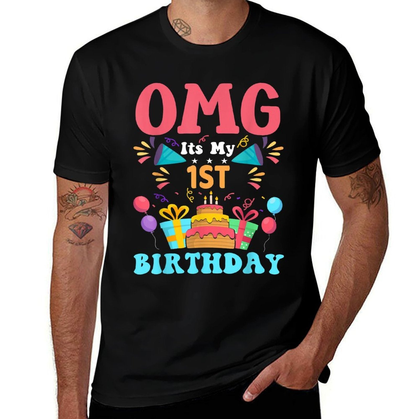 1 Year Old Birthday Party Gift Omg Happy 1st Birthday  Trendy Pattern T-Shirt