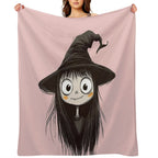 Spooky-Cute Witch in Sketch Style – Big Witch Hat & Big Eyes Travel-friendly Throw Blanket