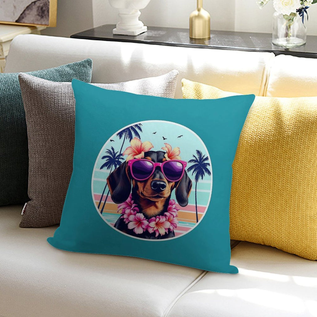 Hawaiian Dachshund Dog Retro Summer Vibes Soft Luxury Feel Throw Pillow