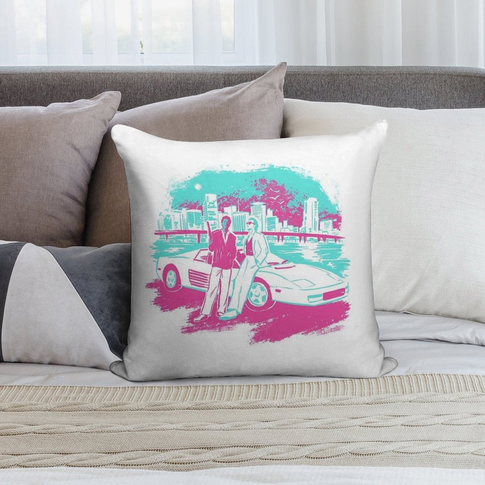 Miami Vice Sunset Soft Ultra-Soft Texture Throw Pillow