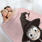 Spooky-Cute Witch in Sketch Style – Big Witch Hat & Big Eyes Travel-friendly Throw Blanket