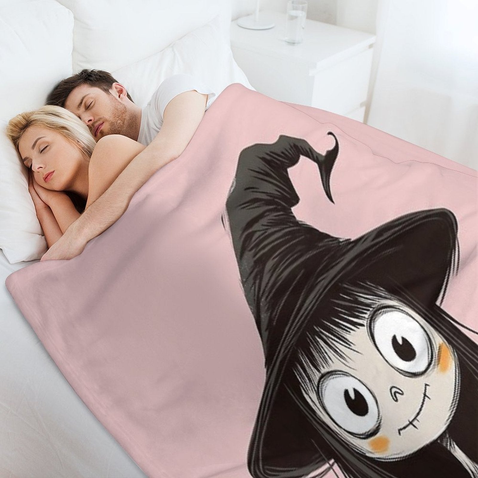 Spooky-Cute Witch in Sketch Style – Big Witch Hat & Big Eyes Travel-friendly Throw Blanket