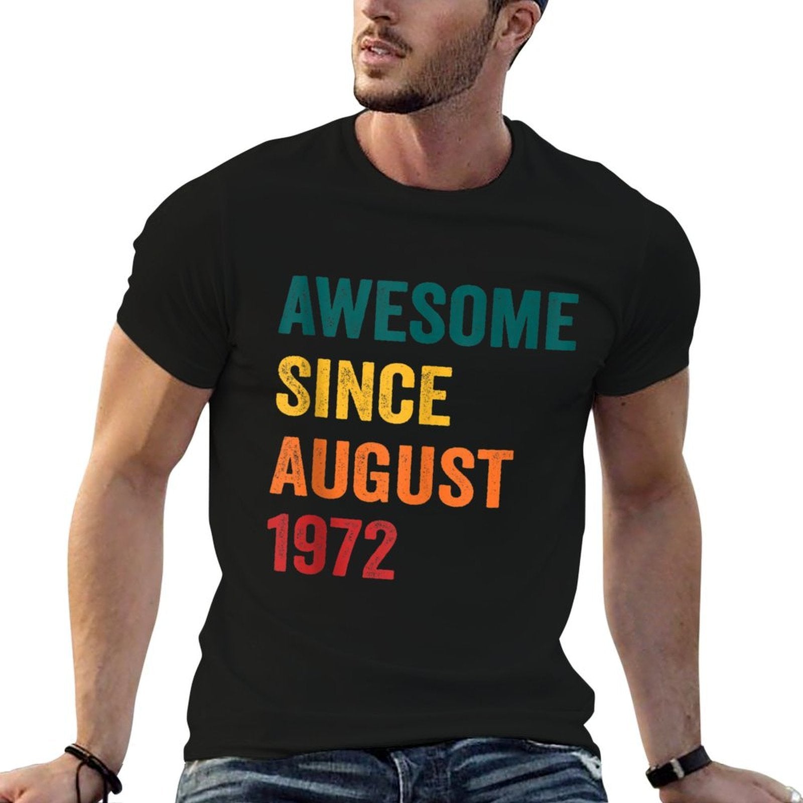 50 Years Old Legend Since August 1972 Vintage 50th Birthday  Rolled Sleeves T-Shirt