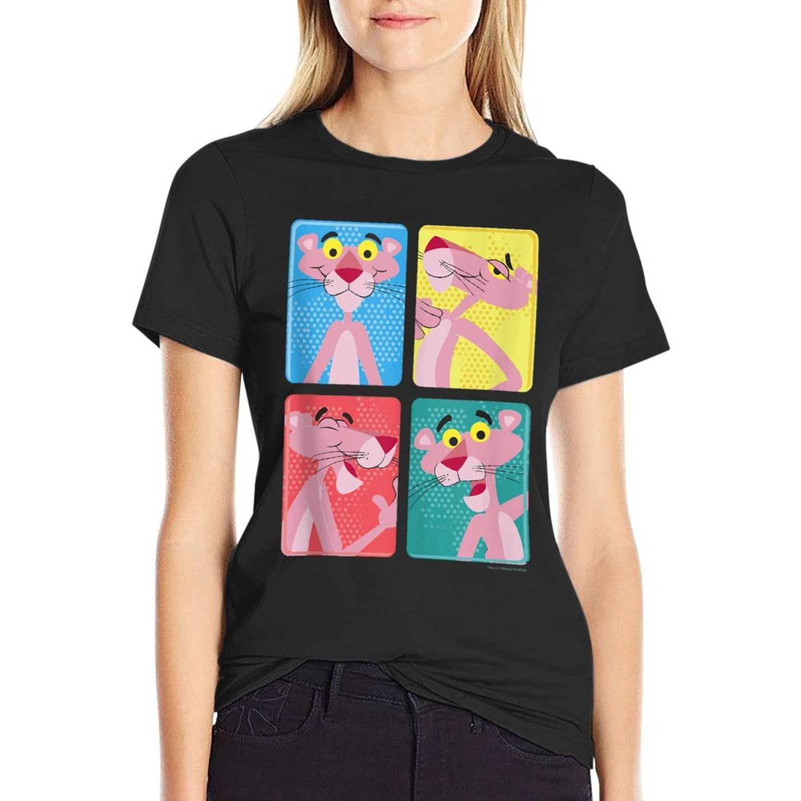 Pink Panther Colorful Portrait Pose Panels  Rolled Sleeves T-Shirt