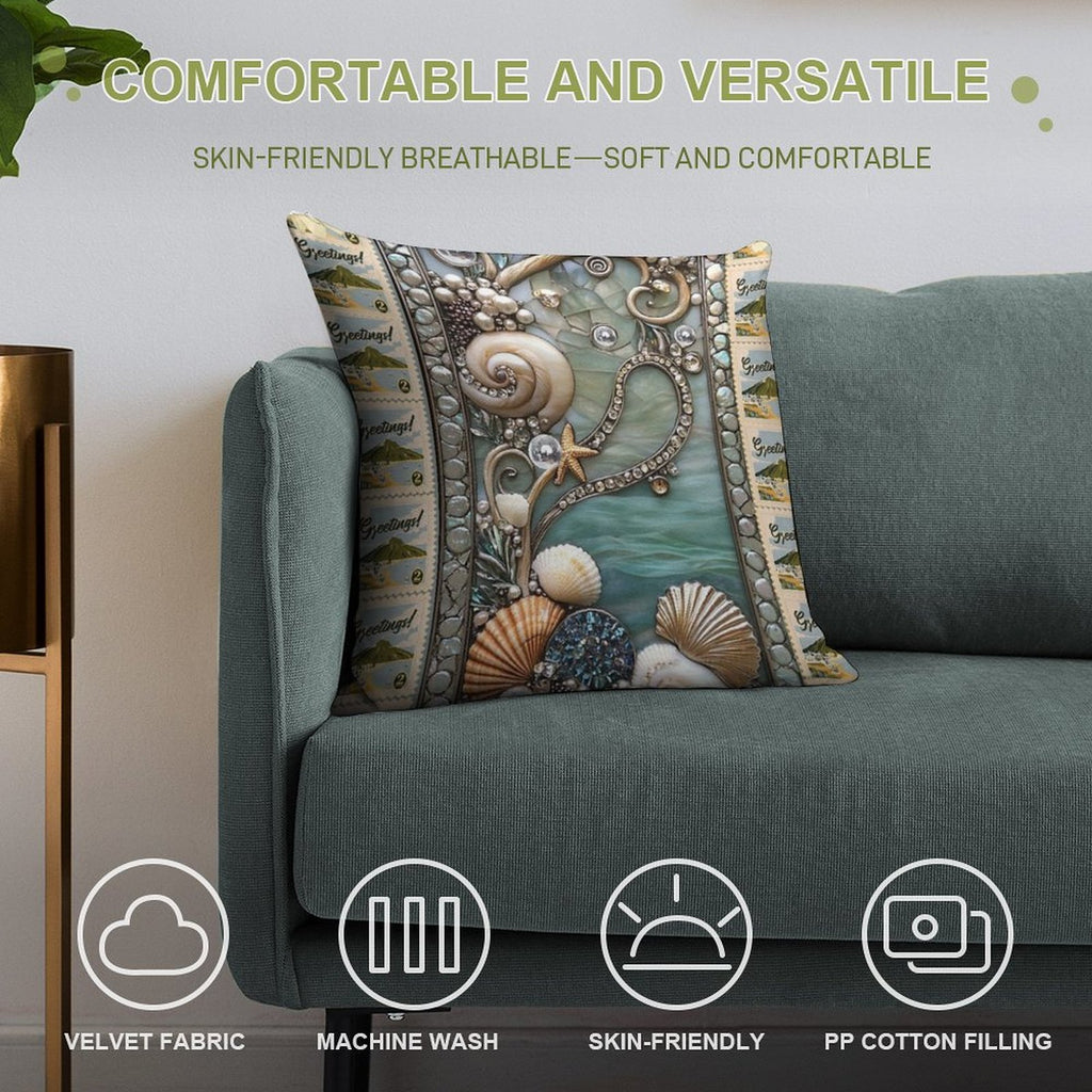 Ocean Mosaic with Jewels Soft Durable Construction Throw Pillow