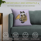 French Horn Tuxedo Cat Soft Easy Maintenance Throw Pillow