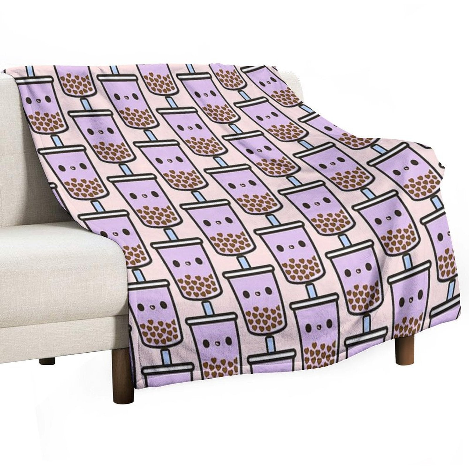 Cute Love Heart Bubble Tea Premium Throw Blanket