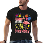 90 Year Old Women Men Gift Flamingo It's My 90th Birthday  Tagless Design T-Shirt